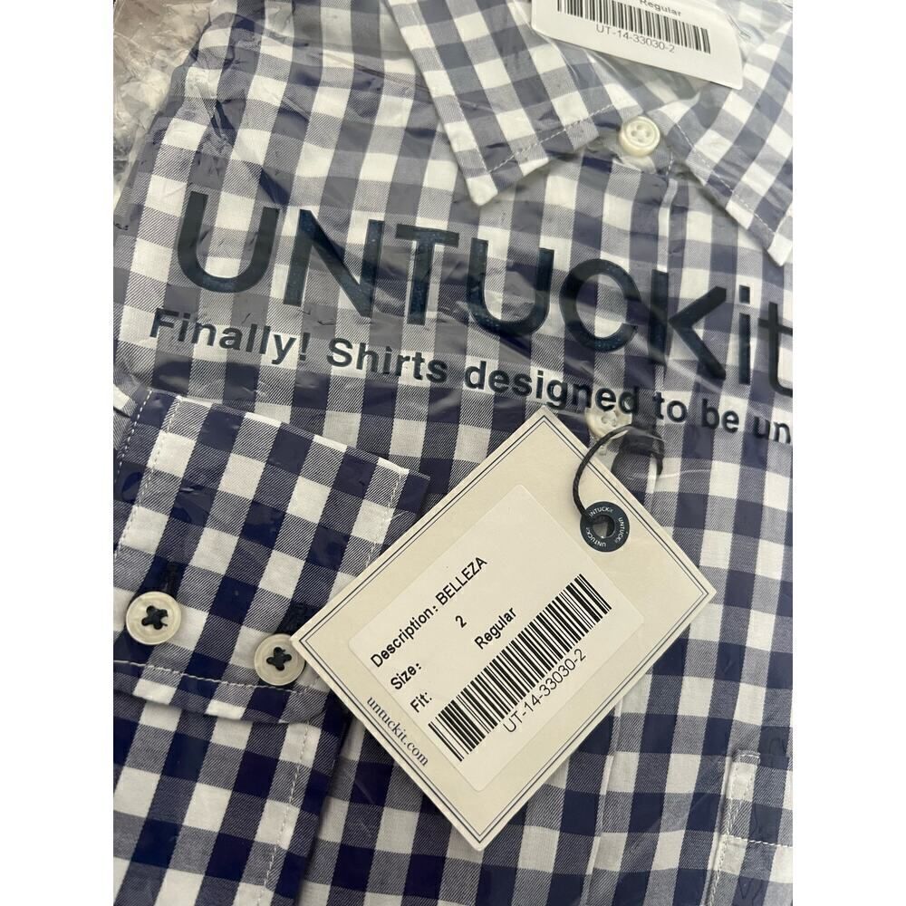 UNTUCKit Belleza women’s Blue Check Shirt NWT Size 2 - Picture 4 of 4